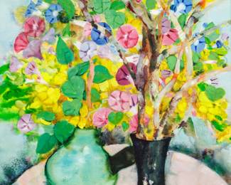 Maite Delteil (French, B. 1933) Oil on Canvas, "Floral Still Life", H 21.75" W 18"