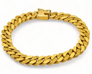 24kt Yellow Gold Link Bracelet, W 0.375" L 7.5" 51g