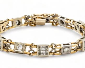 Diamond, 14 Kt. White And Yellow Gold Bracelet L 7.5"