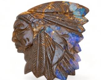 86ct Natural Embedded Carved Opal. Native American Chief Head, W 1.25" L 1.75" 12g
