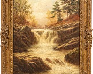 William Rickarby Miller (American, 1818-1893) Oil on Canvas, New Hampshire "Waterfall", H 20" W 16"