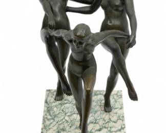 Pierre Le Faguays (French, 1892-1962) Art Deco Bronze Sculpture "La Dance", H 14" W 7" L 12"