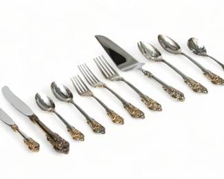 Wallace (American) 'Grand Baroque' Sterling Silver Flatware, with Gold Highlights, 53.7t oz 53 pcs