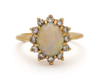Opal, Diamond & 14k Yellow Gold Ring, 3g Size: 6