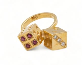 14kt Yellow Gold, Ruby & Diamond Double-Dice Ring, 9g Size: 6