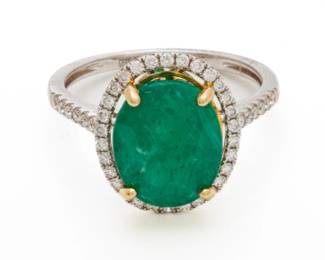 4.1ct Natural Emerald, Diamond & 14kt Gold Ring, 3g Size: 6.25