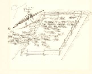 Saul Steinberg (American, 1914-1999) Ink on Paper, "Word Carrel", H 5.75" W 8.25"