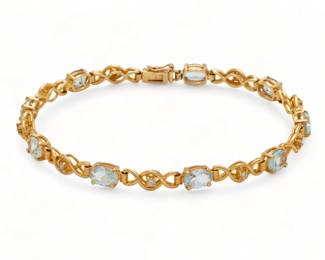 Aquamarine, Diamond & 14k Yellow Gold Bracelet, L 7.5" 6g