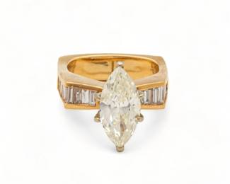 2.53 Ct. Marquise Cut Diamond And 14 Kt Yellow Gold Ring, K Color, I2 Clarity, GIA Certified