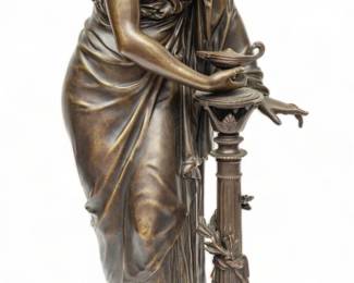 Etienne Henri Dumaige (French, 1830-1888) Bronze Sculpture Ca. 1880-1900, "Vestal Virgin Protecting the Eternal Flame of Rome", H 18.5"