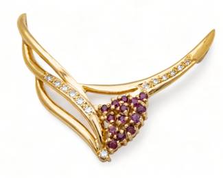 Ruby, Diamond, And Yellow Gold Pendant H 1.5" W 2"