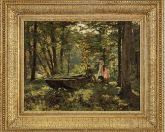 Alfred Wiliam Parsons (British, 1847-1920) Oil on Canvas, Ca. 1880, "A Summer Evening", H 14" W 18"