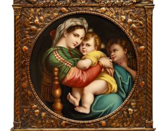 After Raphael Painting on Porcelain, Madonna of the Chair Dia. 12"