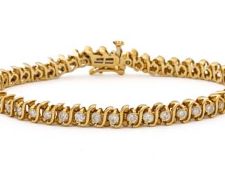 Diamond And 14Kt Yellow Gold Tennis Bracelet, L 7", 13 Grams
