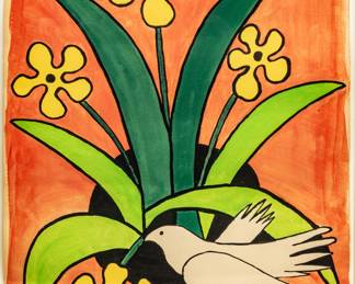 Fernand Leger (French, 1881-1955) Gouache And Watercolor on Wove Paper, 1948, "Columbe Aux Fleurs", H 14.25" W 11.5"