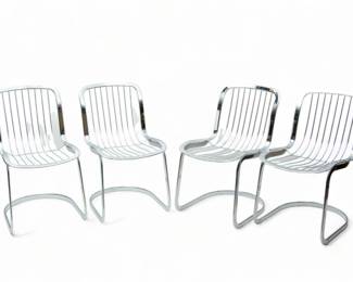 Willy Rizzo for Cidue (Italian) Chrome Chairs Ca. 1970, Group of 4 H 31" W 17" Depth 22"