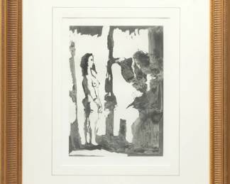 Pablo Picasso (Spanish, 1881-1973) Aquatint on Wove Paper, 1966, "Peintre Et Modele Aux Cheveux Longs", H 15" W 10.75"