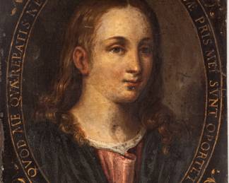 In the Manner of Domenico Zampieri (Italian, 1581-1641) Oil on Copper 18th/19th C., "Portrait of a Child, Luke 2:49", H 10" W 8"