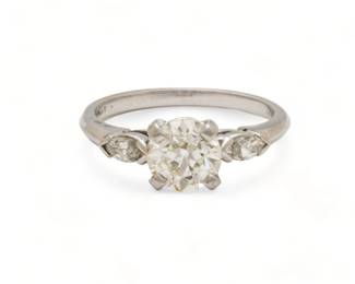 Diamond (1.14Ct) European Cut, VS2, J Platinum Ring, Size 6, 4.3g