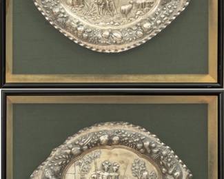 Continental Vermeil Silver Platters, Ca. 1900, W 11" L 15.5"