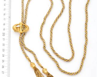 Ilias Lalaounis (Greece) 18k Yellow & White Gold Rope Twist Tassel Necklace, L 45" 83g