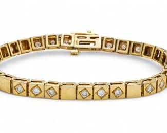 Diamond And 14 Kt. Yellow Gold Bracelet L 7.25"