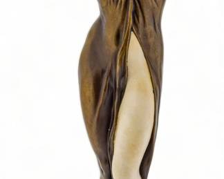 Lothar (German) Alabaster & Bronze Sculpture, Semi-Nude Young Woman H 19" Dia. 6"