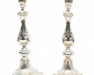 Polish .800 Silver Candlesticks Ca. 1900, H 14" 1 Pair