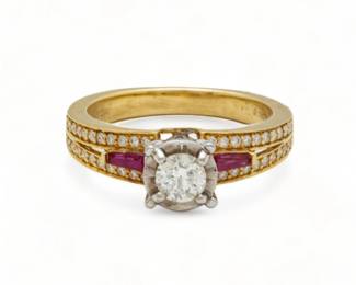 Diamond, Ruby, And 14 Kt. Yellow Gold Lady's Ring, Size 6.5