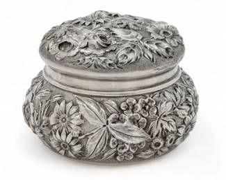 Jenkins & Jenkins Inc. (Baltimore, 1908-15) Sterling Silver Round Covered Repousse Box #665 H 3" Dia. 4" 5.7t oz