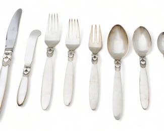 Georg Jensen (Danish) 'Cactus' Sterling Silver Flatware Set, 105 pcs