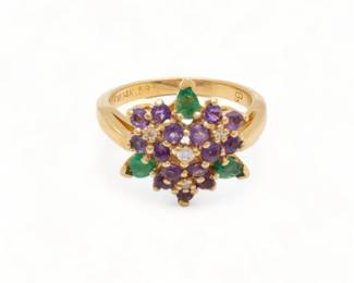 Amethyst, Emerald, Diamond & 14k Yellow Gold Ring, 5g Size: 6.75