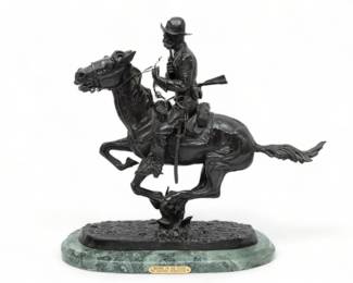After Frederic Remington (American, 1861-1909) Bronze Sculpture, "Trooper of the Plains", H 19.25" W 6" L 15.5"