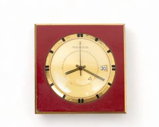 Jaeger-Lecoultre (Swiss) Gilt Metal & Enamel Travel Alarm Clock, H 1.75" W 1.75" 60g