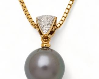 Tahiti 12mm Black Pearl Pendant on 14K 19" Yellow Gold Chain L 19" Dia. 12mm 11g