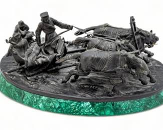 Vassili Yacovlevitch Grachev (Russian, 1831-1905) Bronze Sculpture, Late 19th/early 20th C., "Troika Ride", H 4" W 4.5" L 10"