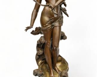 After Auguste Moreau (French, 1834-1917) Bronze Sculpture Ca. 1900, "Naissance De La Pearle", H 26"