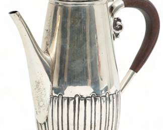 Codan (Mexican) Sterling Silver Coffee Pot with Carved Wood Handle, H 11.25" Dia. 3.5"