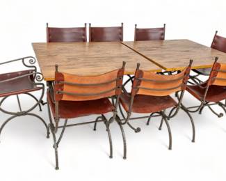 Charleston Forge Legacy Iron And Leather Arm Chairs And Tables 10 Pieces H 30" W 42" L 42"