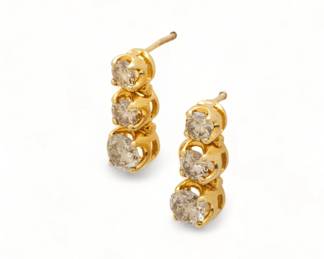 Pair of 14kt Yellow Gold & Diamond Earrings, L 0.75" 3g