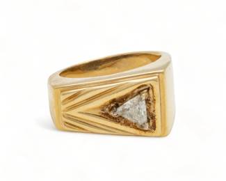 Trilliant Cut Diamond And 14kt Yellow Gold Ring, Size 8.75, 12g