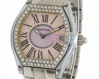 Cartier (French) 'Roadster' Stainless Steel & Mother of Pearl Automatic Wristwatch, W 1.25" L 8" 79g