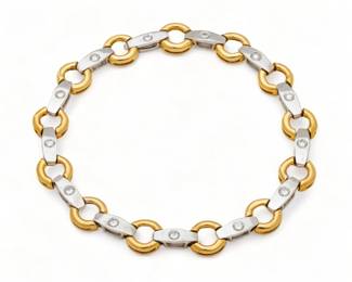 Diamond And 18kt Two Tone And Diamond Bracelet L 7" 15g