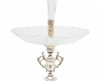 Silver Plate And Cut Glass Epergne Centerpiece Ca. 19th.c, H 21" Dia. 12"