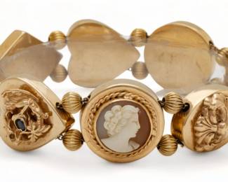 14k Yellow Gold Slide Bracelet, Ca. 1930, W 0.75" L 7" 51g