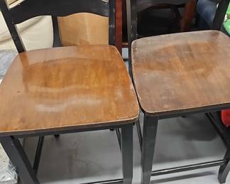 Two Farmhouse Style Wood Bar Stools