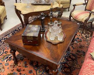 Cherrywood by Gorham Crystal, Walnut Marble Top French Table, Bench Made  Mahogany Coffee Table 