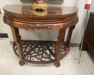 Pair of Qing Dynasty 18th C.  Chinese Elmwood Demilune Tables  SOLD