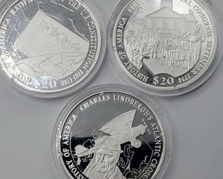 (3) 2001 Liberia $20 .999 Silver Coins, 20 grams each in capsules

