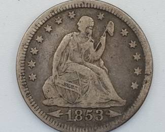 1853 Arrows and Rays Seated Liberty Quarter
